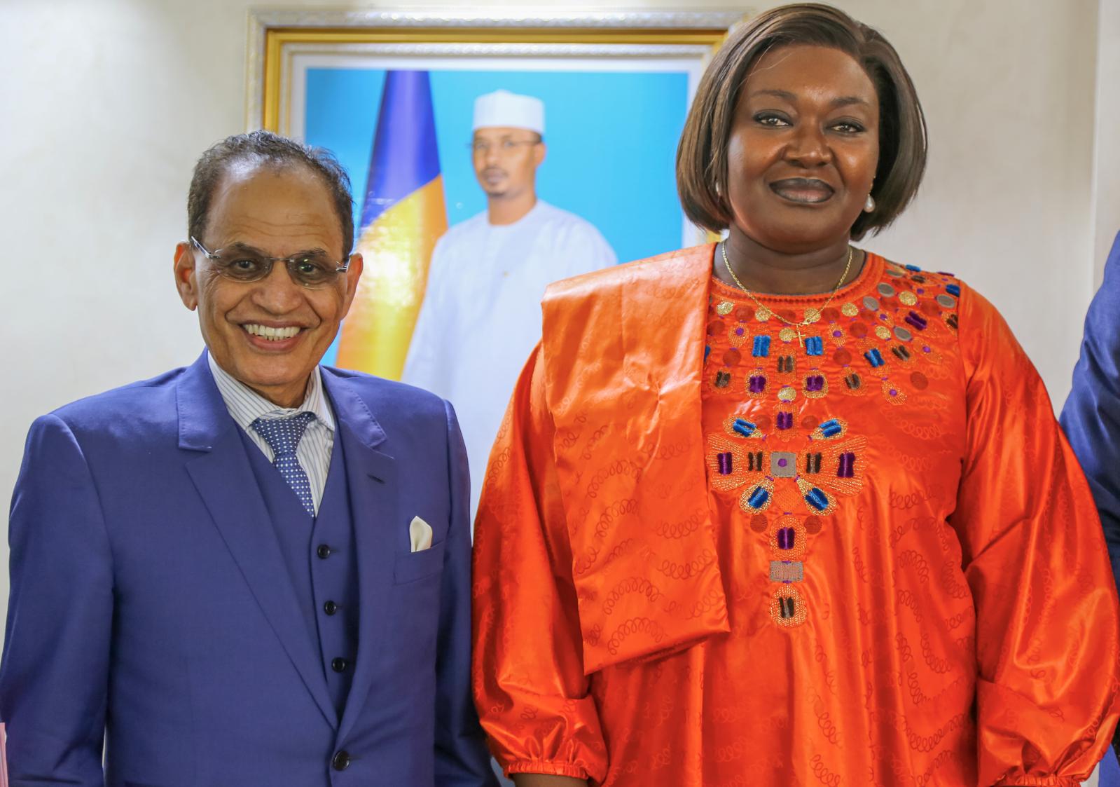 Le PDG de Star Oil Group, Tidiani Ben Al Housseïn, et Mme Ndonelodji Alixe Naïmbaye, Ministre du Pétrole du Tchad, lors d'une rencontre officielle à N'Djamena.